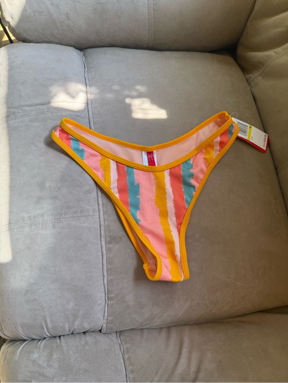 Gossip Pink Stripe Bikini Bottom with Yellow Trim NWT